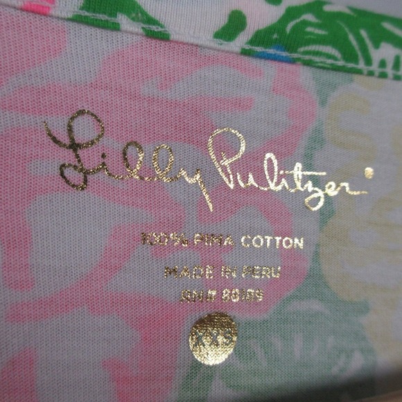 Lilly Pulitzer Floral V-Neck Shift Dress XXS Green 100% Pima Cotton Resort 192 - Picture 3 of 10